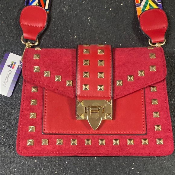 Claudia G Stylish Red Studded Crossbody Purse - Picture 2 of 9